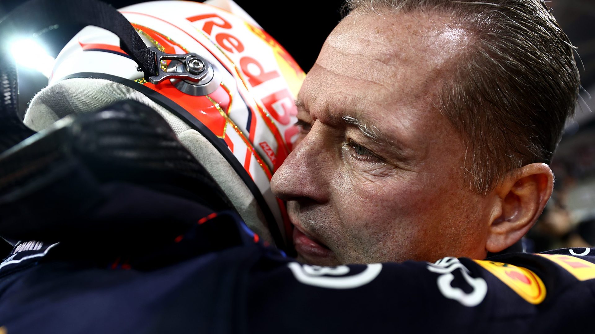 ABU DHABI, UNITED ARAB EMIRATES - DECEMBER 12: Race winner and 2021 F1 World Drivers Champion Max Verstappen of Netherlands and Red Bull Racing celebrates with his father Jos Verstappen in parc ferme during the F1 Grand Prix of Abu Dhabi at Yas Marina Circuit on December 12, 2021 in Abu Dhabi, United Arab Emirates. (Photo by Mark Thompson/Getty Images) // Getty Images / Red Bull Content Pool  // SI202112120481 // Usage for editorial use only //